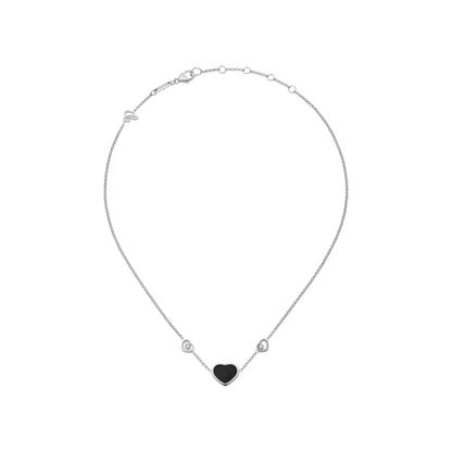 Chopard Happy Hearts necklace in 18k ethical white gold with moving diamonds and onyx view 3