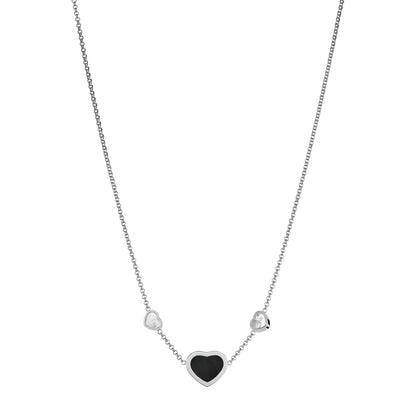 Chopard Happy Hearts necklace in 18k ethical white gold with moving diamonds and onyx view 4
