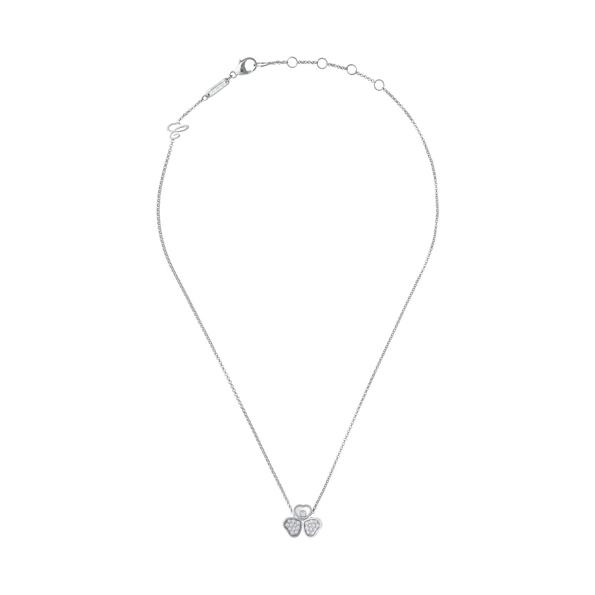 Chopard Happy Hearts necklace in 18k ethical white gold with moving diamonds view 3