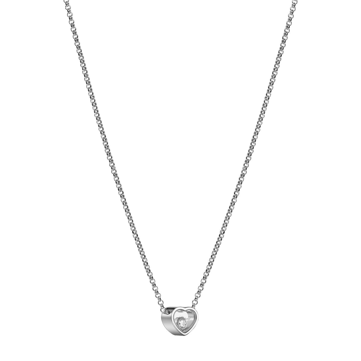 Chopard Happy Hearts necklace in 18k ethical white gold with moving diamonds view 2