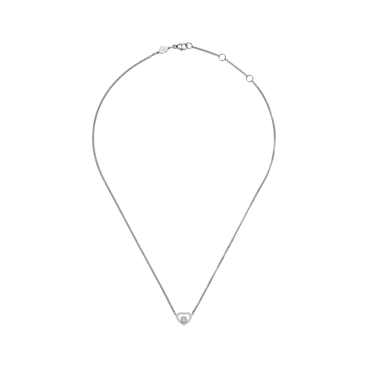 Chopard Happy Hearts necklace in 18k ethical white gold with moving diamonds view 3