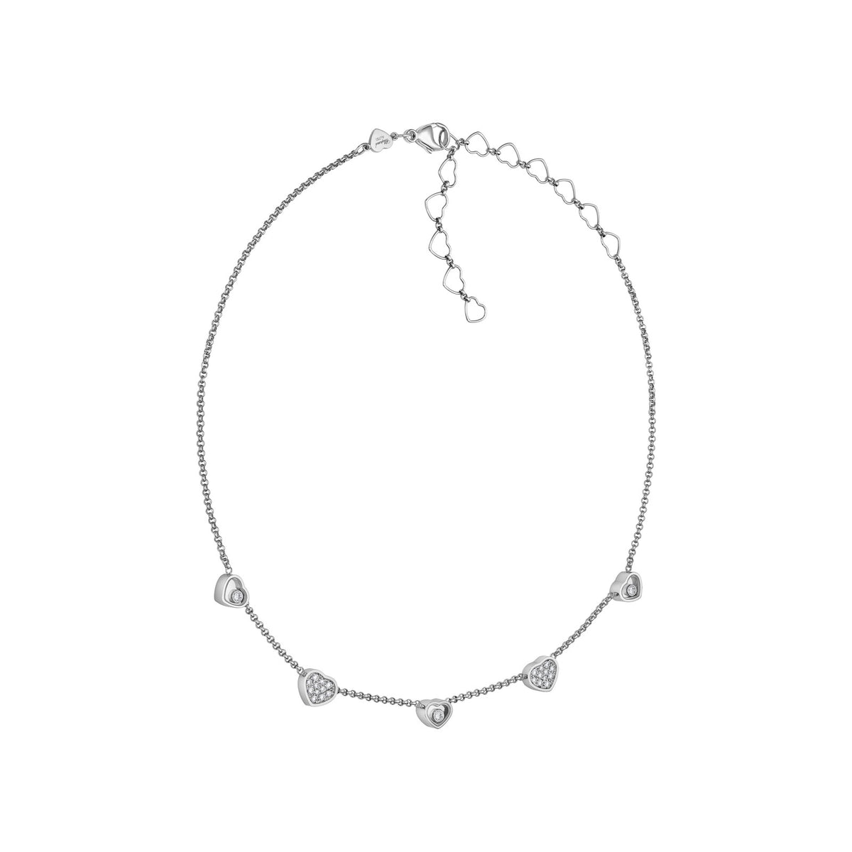 Chopard Happy Hearts necklace in 18k ethical white gold with moving diamonds view 2