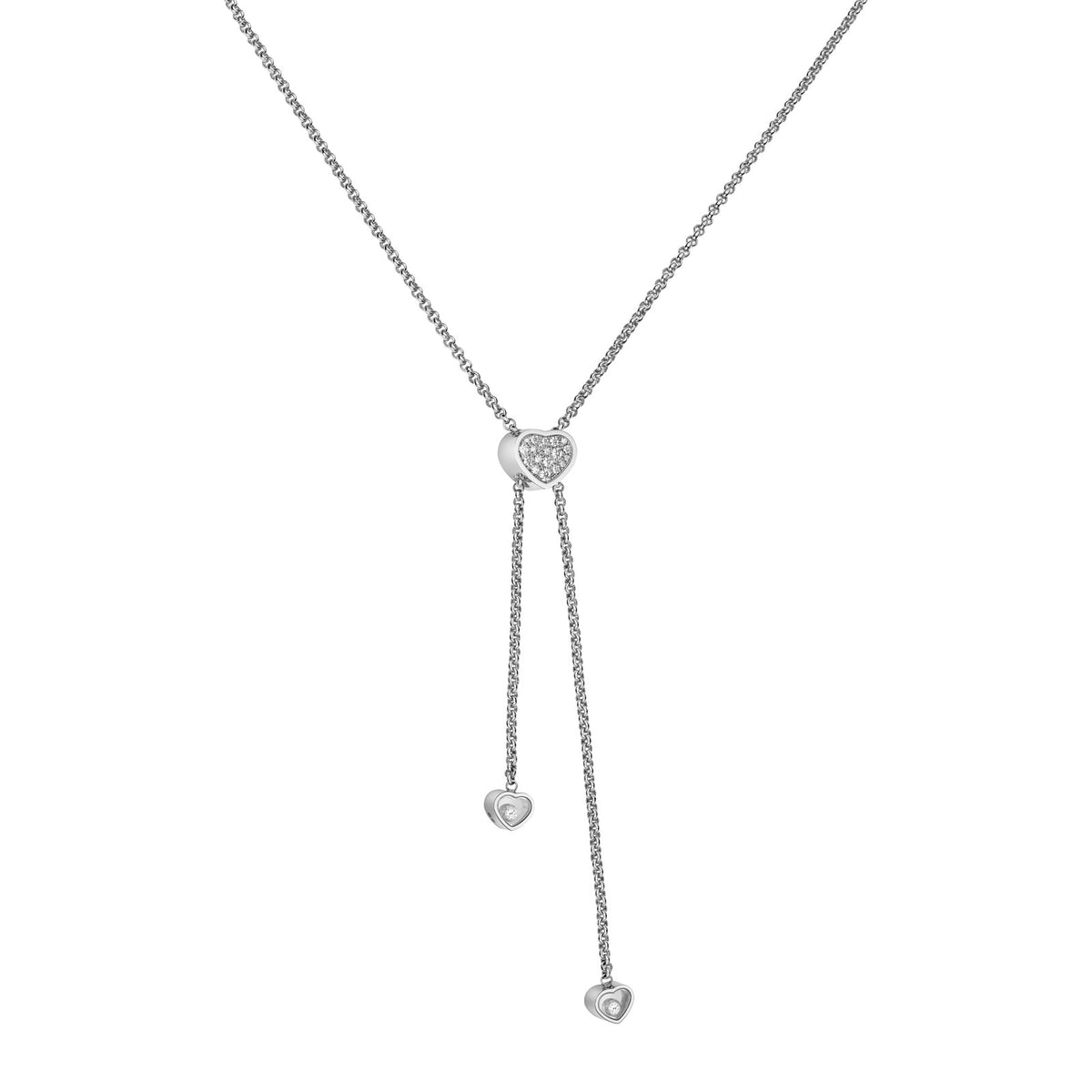Chopard Happy Hearts necklace in 18k ethical white gold with moving diamonds view 2