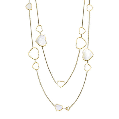Chopard Happy Hearts necklace in 18k ethical yellow gold with moving diamonds and mother of pearl