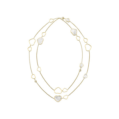 Chopard Happy Hearts necklace in 18k ethical yellow gold with moving diamonds and mother of pearl view 2