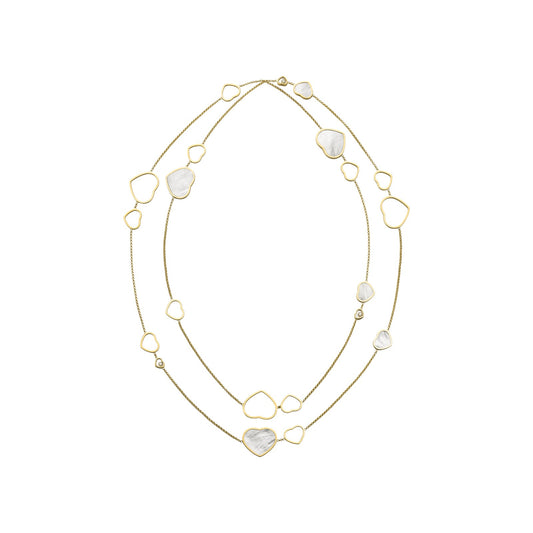 Chopard Happy Hearts necklace in 18k ethical yellow gold with moving diamonds and mother of pearl view 2