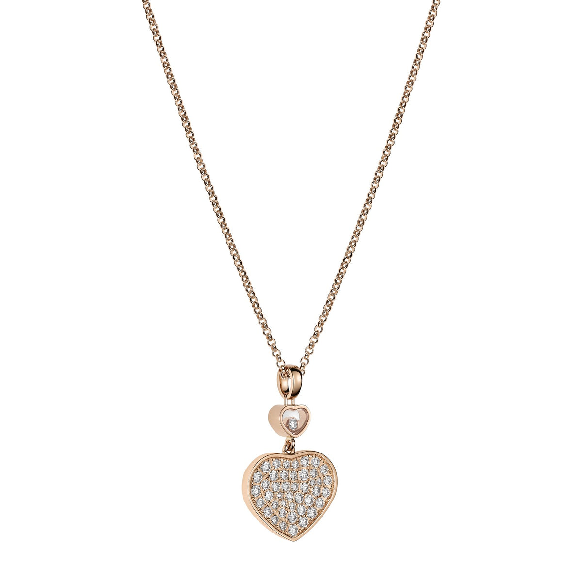 Chopard Happy Hearts pendant in 18k ethical rose gold with moving diamonds view 2