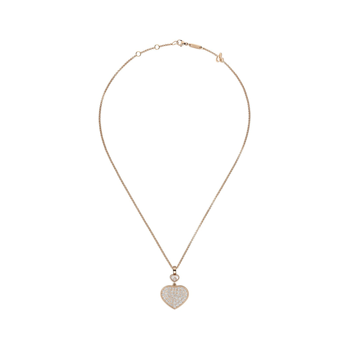 Chopard Happy Hearts pendant in 18k ethical rose gold with moving diamonds view 3