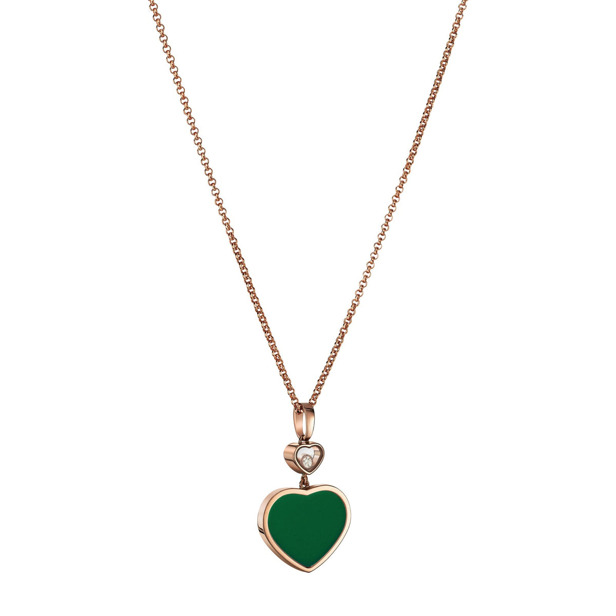 Chopard Happy Hearts pendant in 18k ethical rose gold with moving diamonds and agate view 2