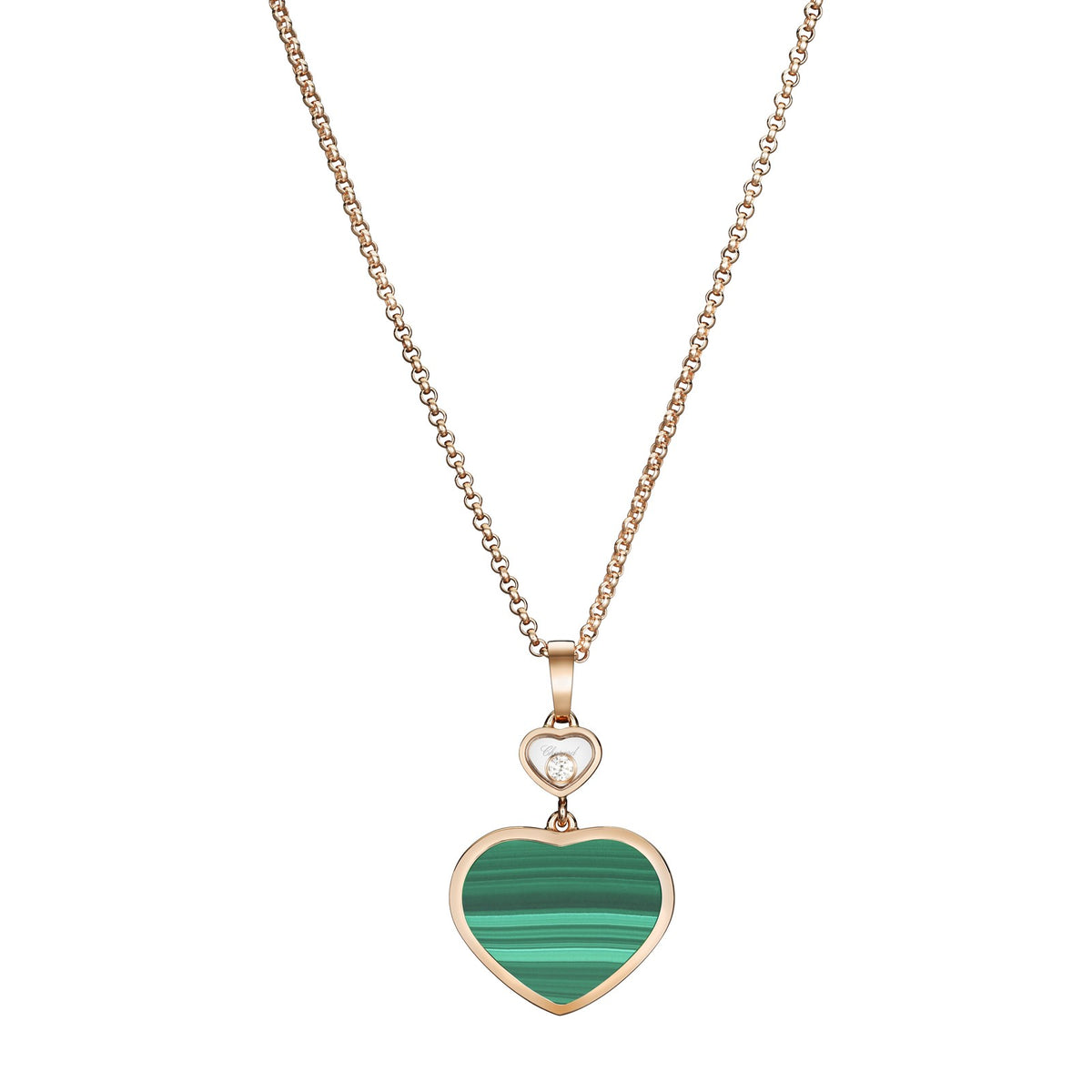 Chopard Happy Hearts pendant in 18k ethical rose gold with moving diamonds and malachite