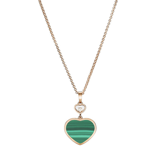 Chopard Happy Hearts pendant in 18k ethical rose gold with moving diamonds and malachite