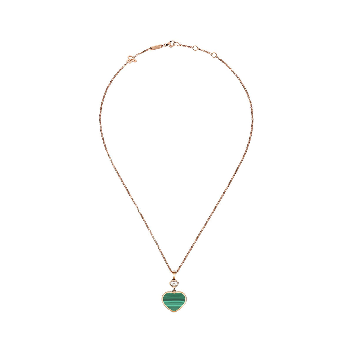 Chopard Happy Hearts pendant in 18k ethical rose gold with moving diamonds and malachite view 3