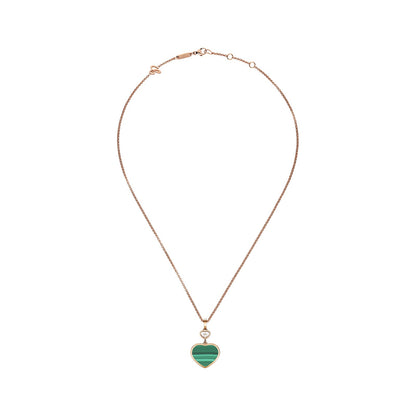 Chopard Happy Hearts pendant in 18k ethical rose gold with moving diamonds and malachite view 3