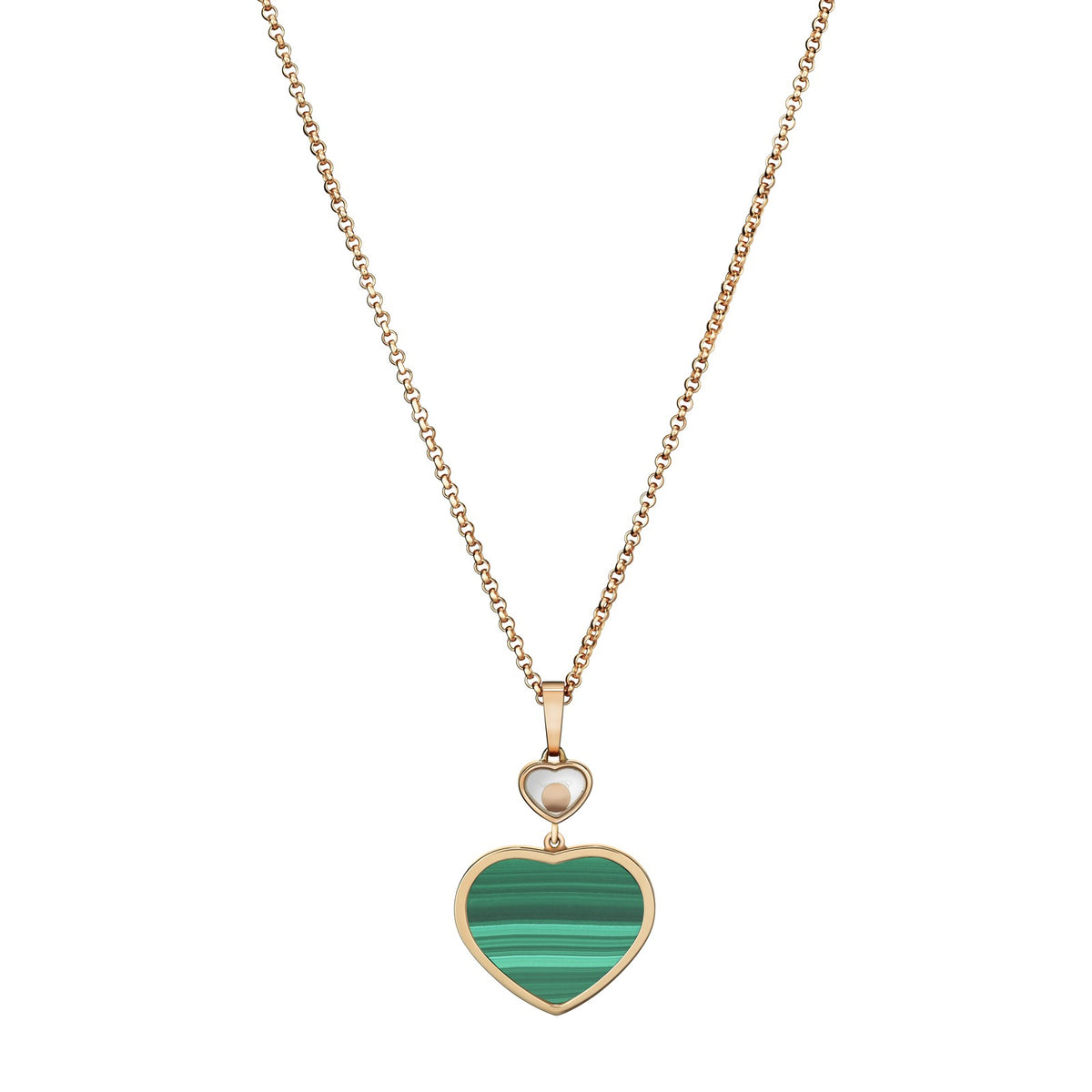 Chopard Happy Hearts pendant in 18k ethical rose gold with moving diamonds and malachite view 4