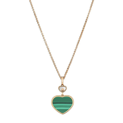 Chopard Happy Hearts pendant in 18k ethical rose gold with moving diamonds and malachite view 4