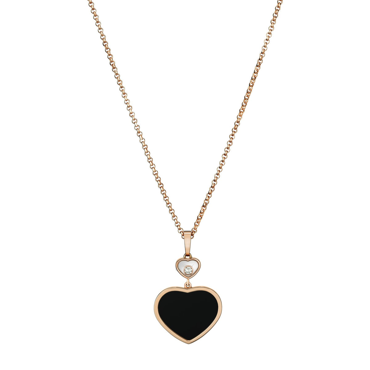 Chopard Happy Hearts pendant in 18k ethical rose gold with moving diamonds and onyx