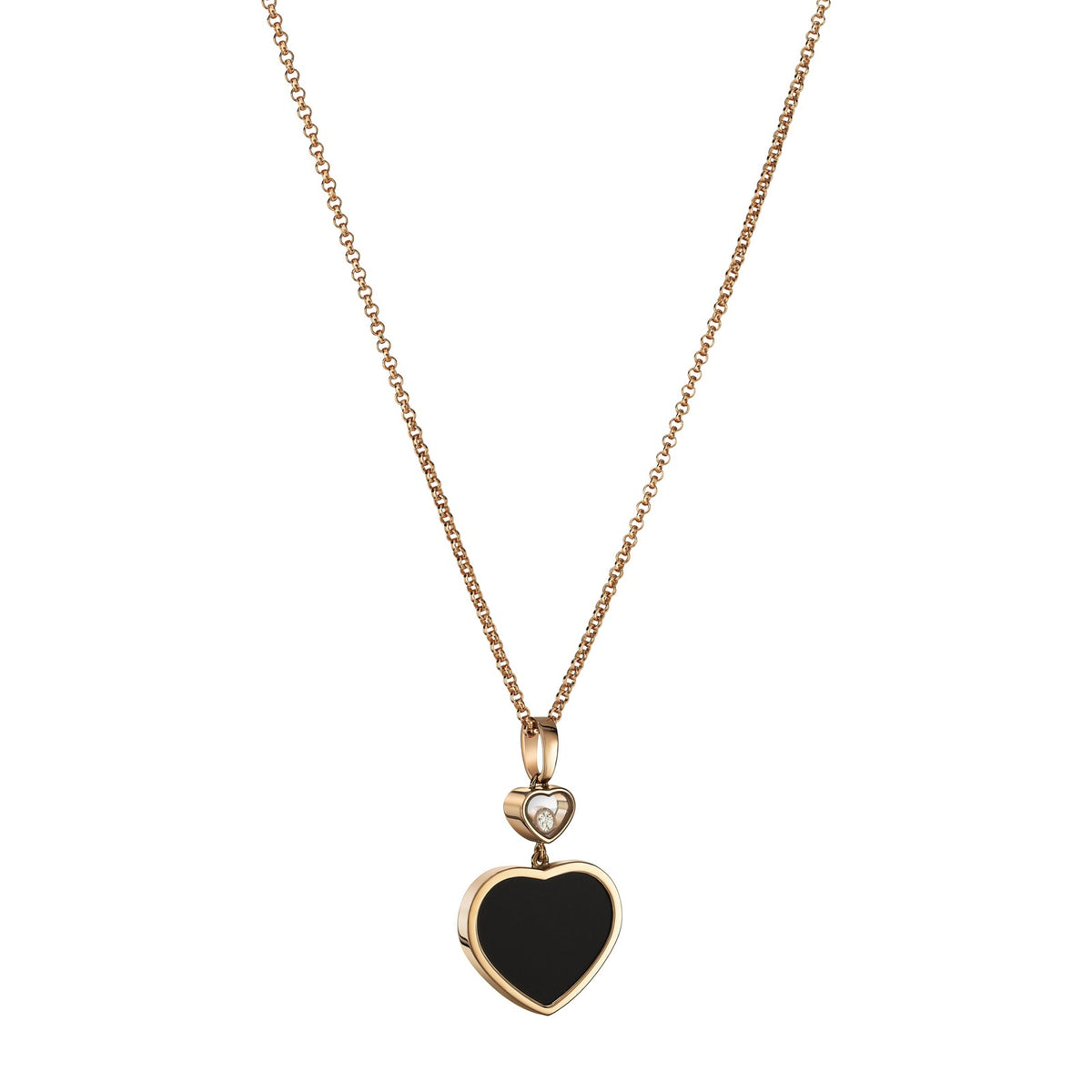 Chopard Happy Hearts pendant in 18k ethical rose gold with moving diamonds and onyx view 2