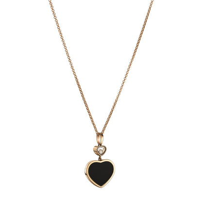 Chopard Happy Hearts pendant in 18k ethical rose gold with moving diamonds and onyx view 2