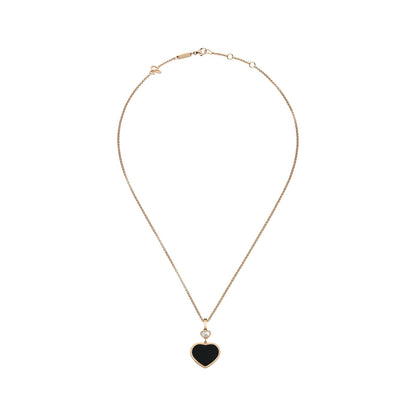 Chopard Happy Hearts pendant in 18k ethical rose gold with moving diamonds and onyx view 3