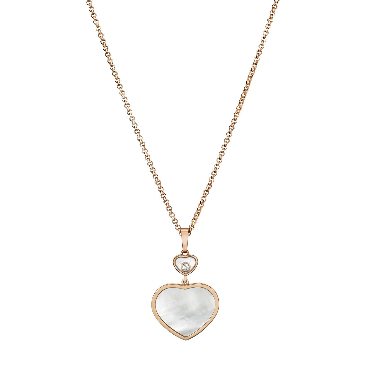 Chopard Happy Hearts pendant in 18k ethical rose gold with moving diamonds and mother of pearl