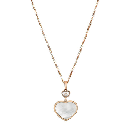 Chopard Happy Hearts pendant in 18k ethical rose gold with moving diamonds and mother of pearl