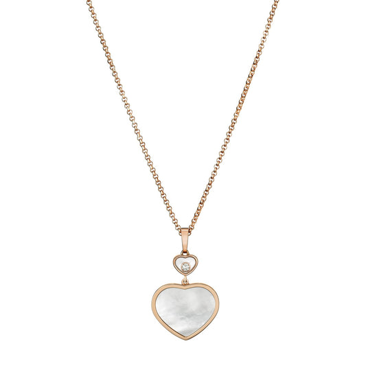 Chopard Happy Hearts pendant in 18k ethical rose gold with moving diamonds and mother of pearl