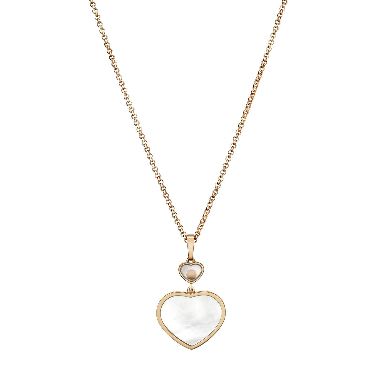 Chopard Happy Hearts pendant in 18k ethical rose gold with moving diamonds and mother of pearl view 4