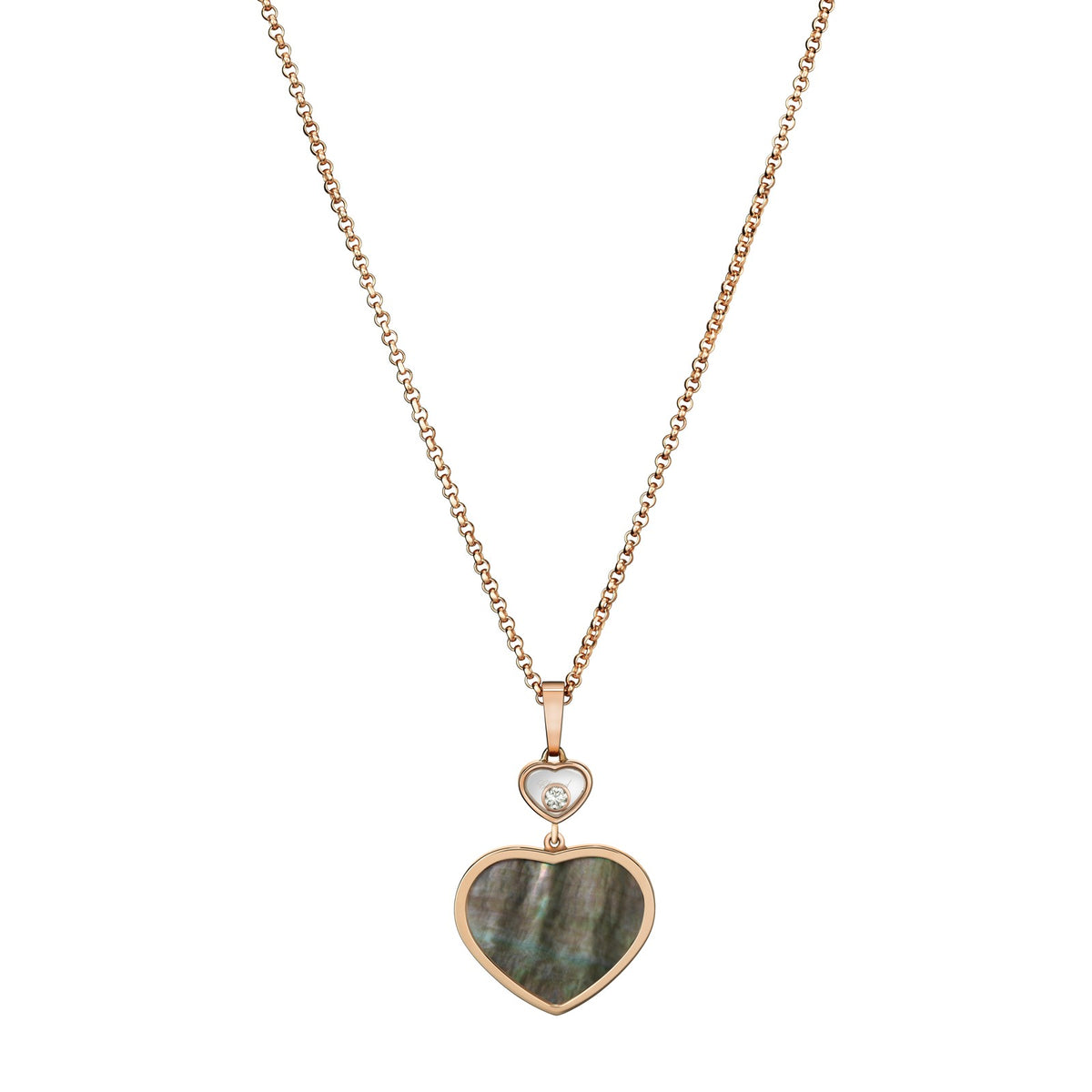 Chopard Happy Hearts pendant in 18k ethical rose gold with moving diamonds and mother of pearl