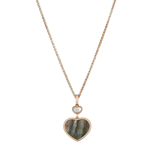 Chopard Happy Hearts pendant in 18k ethical rose gold with moving diamonds and mother of pearl