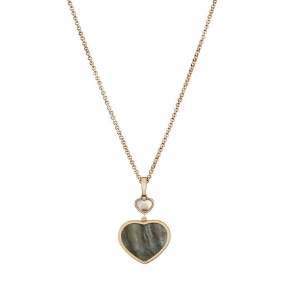 Chopard Happy Hearts pendant in 18k ethical rose gold with moving diamonds and mother of pearl view 4