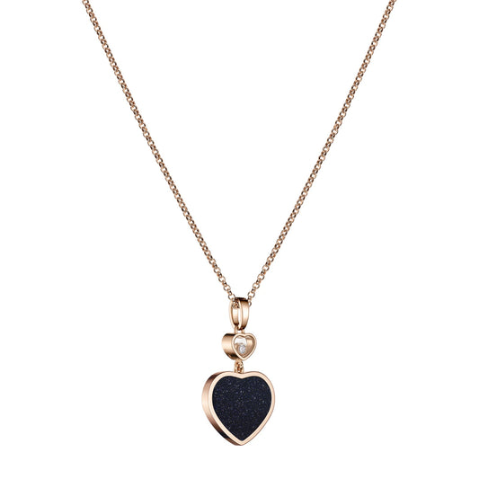 Chopard Happy Hearts pendant in 18k ethical rose gold with moving diamonds and aventurine, view 2