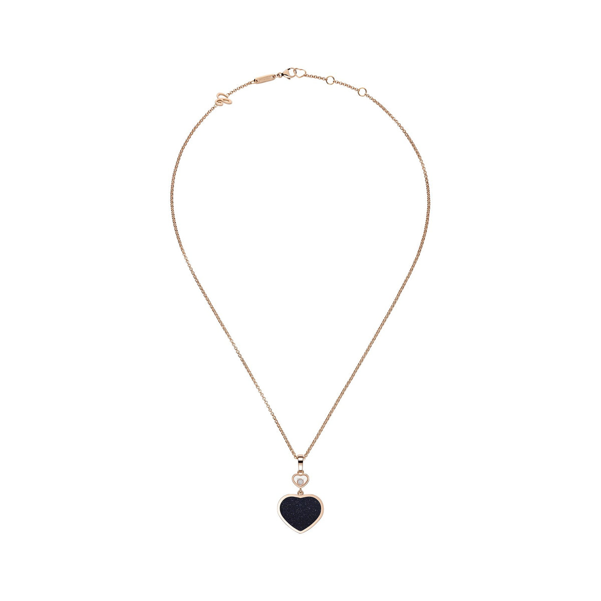 Chopard Happy Hearts pendant in 18k ethical rose gold with moving diamonds and aventurine, view 3