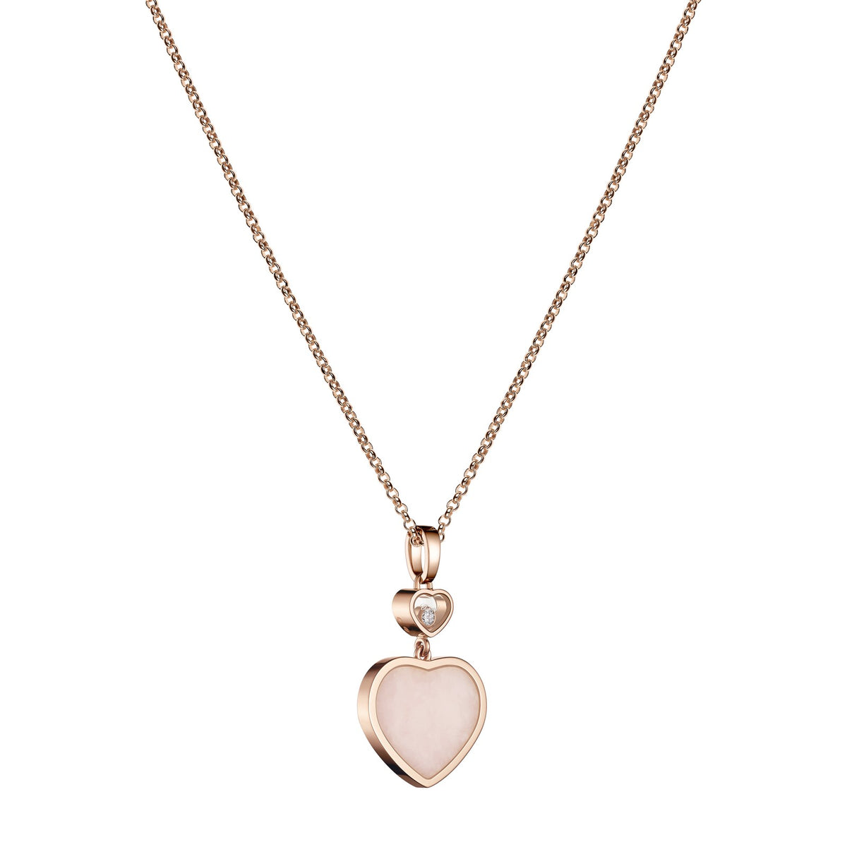 Chopard Happy Hearts pendant in 18k ethical rose gold with moving diamonds and opals, view 2