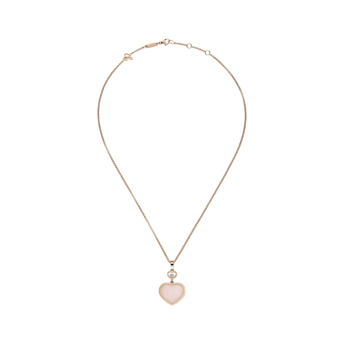 Chopard Happy Hearts pendant in 18k ethical rose gold with moving diamonds and opals, view 3