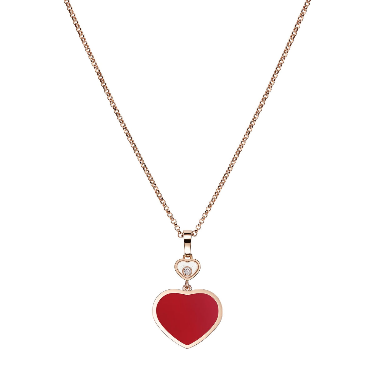 Chopard Happy Hearts pendant in 18k ethical rose gold with moving diamonds and carnelian