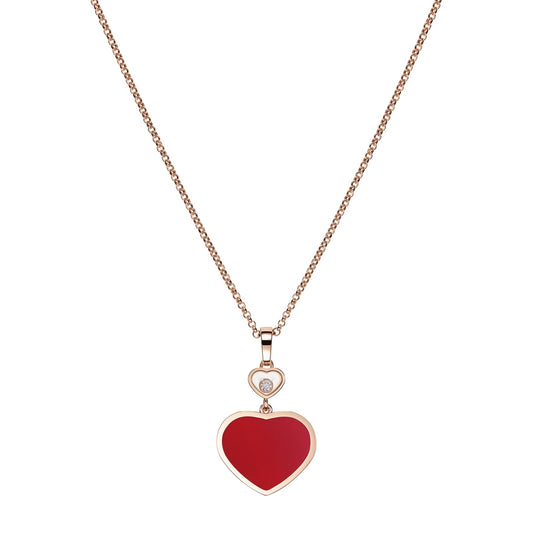 Chopard Happy Hearts pendant in 18k ethical rose gold with moving diamonds and carnelian
