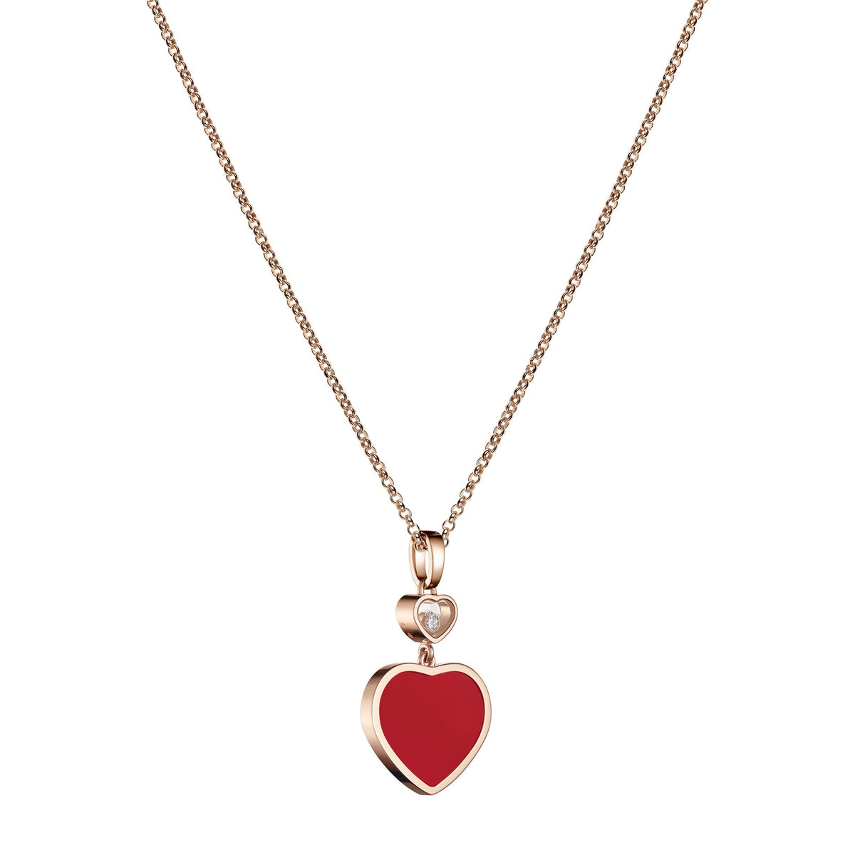 Chopard Happy Hearts pendant in 18k ethical rose gold with moving diamonds and carnelian, view 2