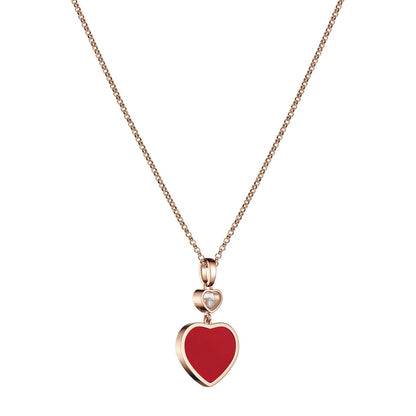 Chopard Happy Hearts pendant in 18k ethical rose gold with moving diamonds and carnelian, view 2