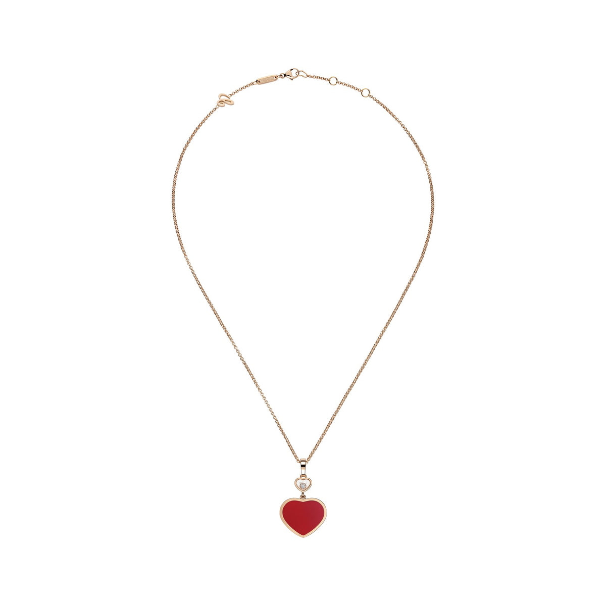 Chopard Happy Hearts pendant in 18k ethical rose gold with moving diamonds and carnelian, view 3