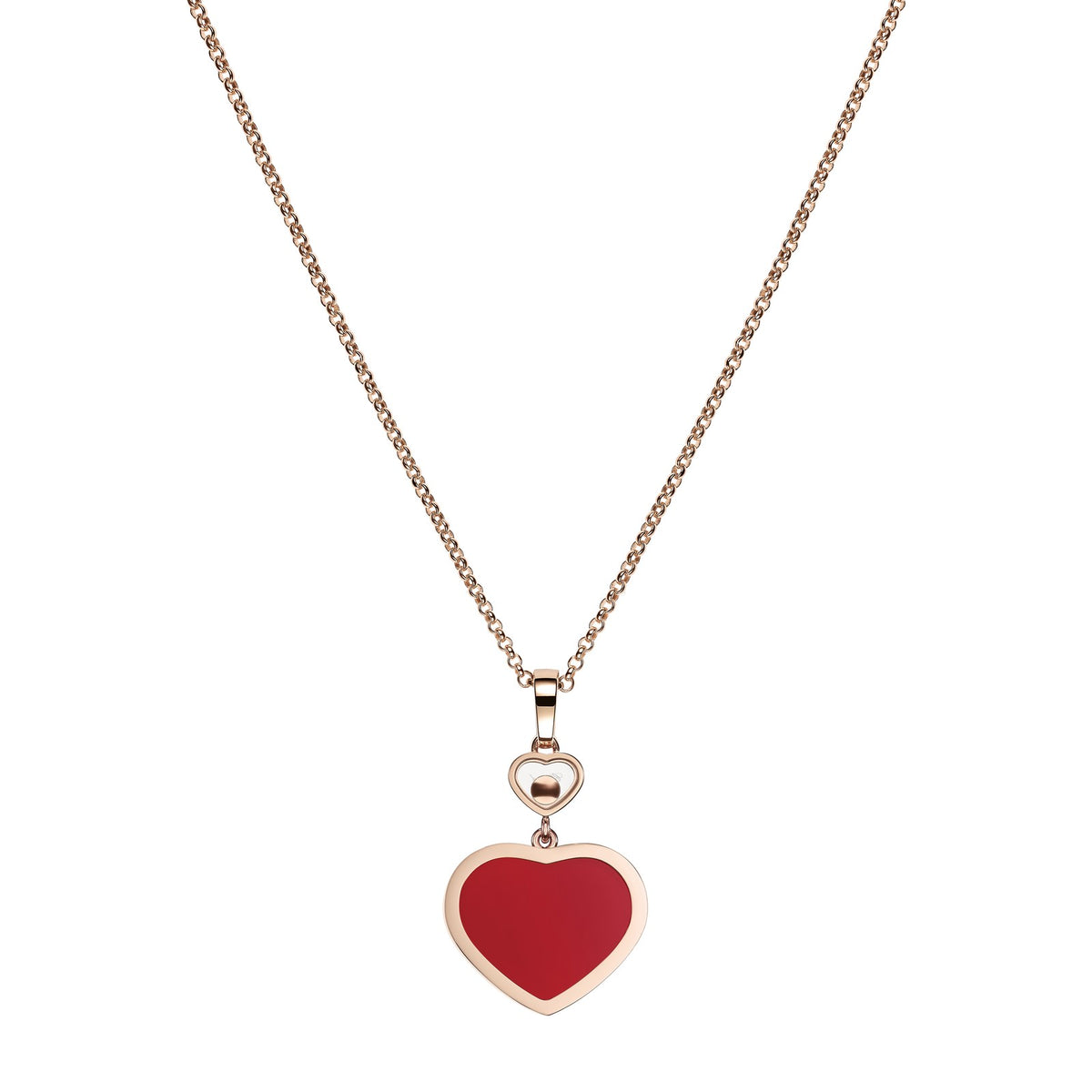 Chopard Happy Hearts pendant in 18k ethical rose gold with moving diamonds and carnelian, view 4