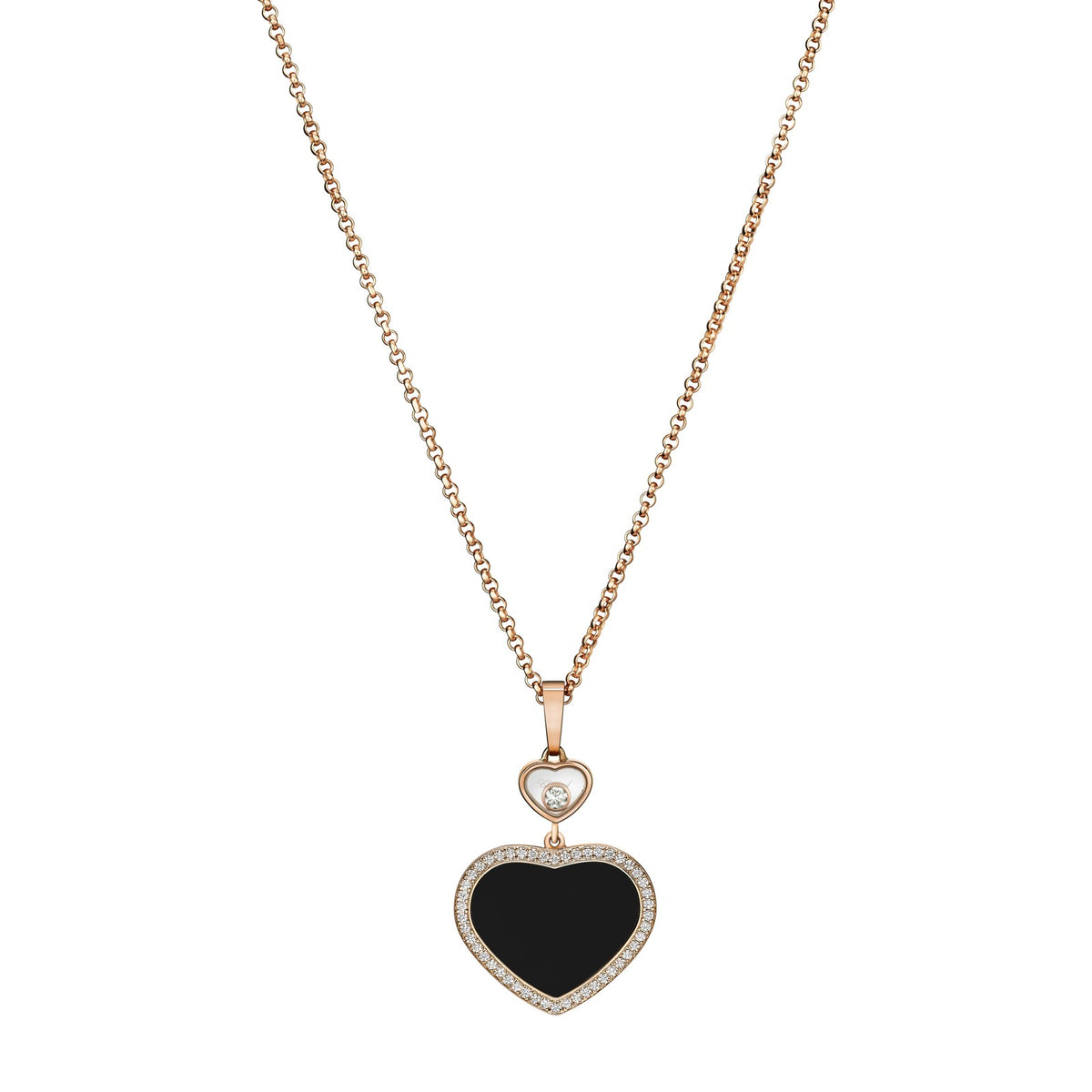 Chopard Happy Hearts pendant in 18k ethical rose gold with moving diamonds and onyx