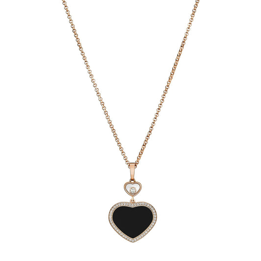 Chopard Happy Hearts pendant in 18k ethical rose gold with moving diamonds and onyx