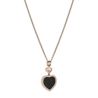 Chopard Happy Hearts pendant in 18k ethical rose gold with moving diamonds and onyx, view 2