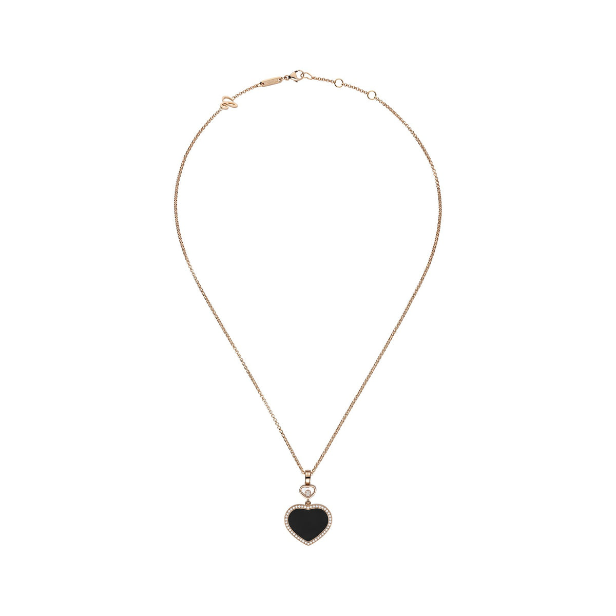 Chopard Happy Hearts pendant in 18k ethical rose gold with moving diamonds and onyx, view 3
