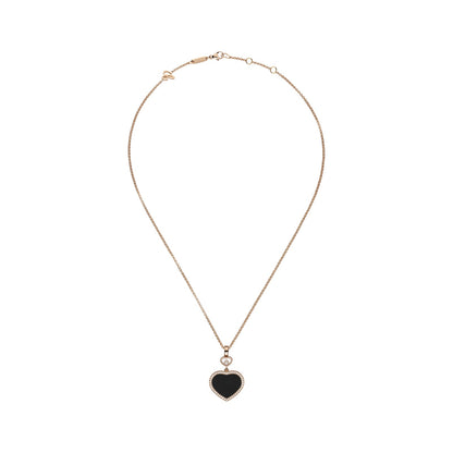 Chopard Happy Hearts pendant in 18k ethical rose gold with moving diamonds and onyx, view 3