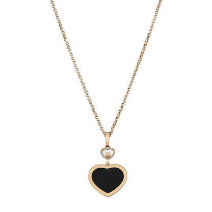 Chopard Happy Hearts pendant in 18k ethical rose gold with moving diamonds and onyx, view 4