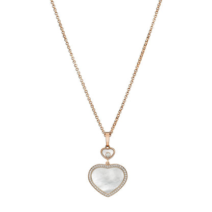 Chopard Happy Hearts pendant in 18k ethical rose gold with moving diamonds and mother of pearl