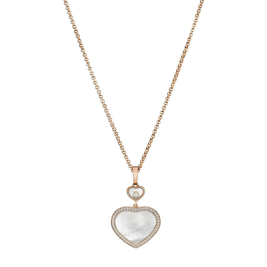 Chopard Happy Hearts pendant in 18k ethical rose gold with moving diamonds and mother of pearl