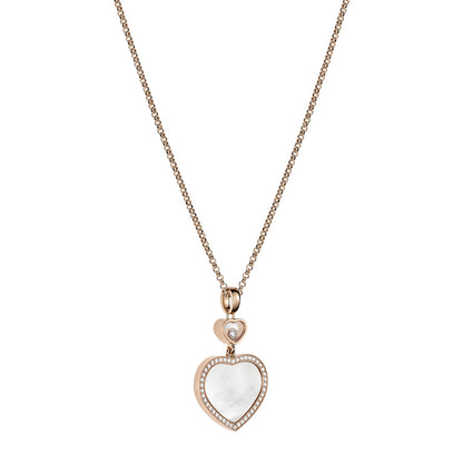 Chopard Happy Hearts pendant in 18k ethical rose gold with moving diamonds and mother of pearl, view 2