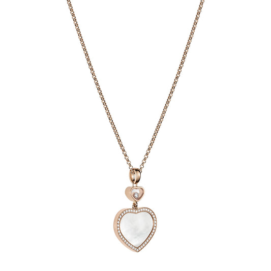 Chopard Happy Hearts pendant in 18k ethical rose gold with moving diamonds and mother of pearl, view 2